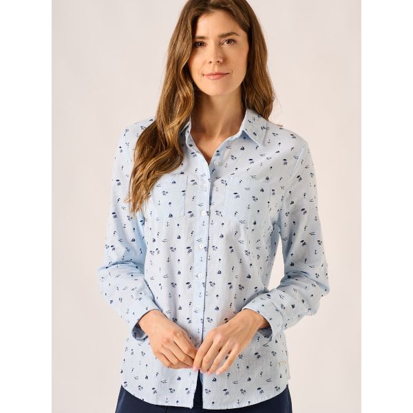 Blue Seaside Print Ladies Shirt Cela