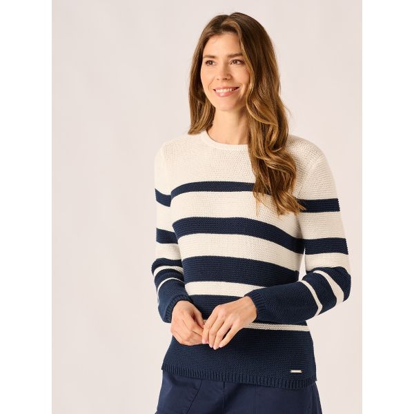 Navy and Foam White Stripe Tape Yarn Knit Jumper – Della