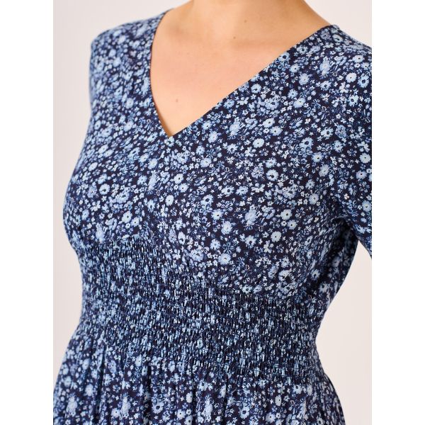 Navy Flower Printed Dress - Foxglove