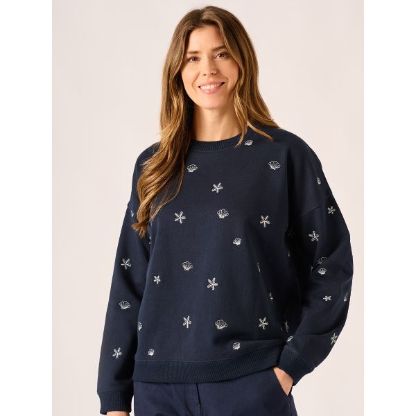 Navy Embroidered Crew Sweatshirt - Gracie