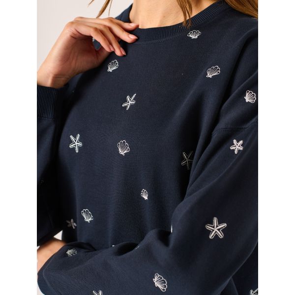Navy Embroidered Crew Sweatshirt - Gracie