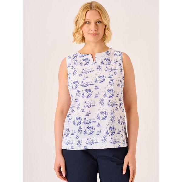Sleeveless Coastal Print Woven Top - Lara