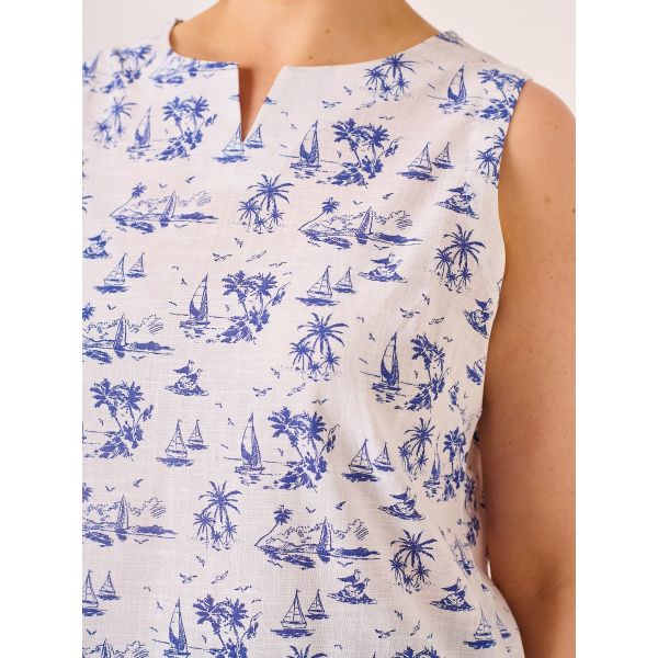 Sleeveless Coastal Print Woven Top - Lara