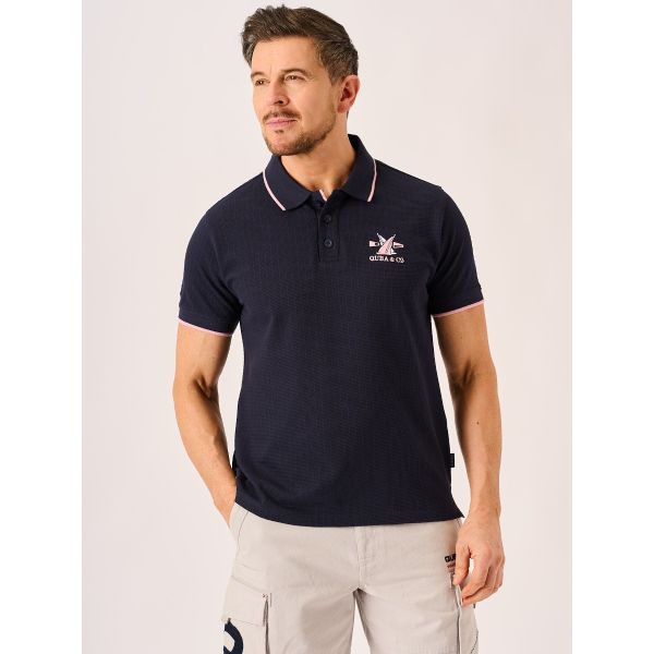 Dark Navy Textured Polo Shirt - Picard