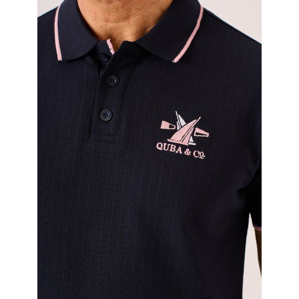 Dark Navy Textured Polo Shirt - Picard