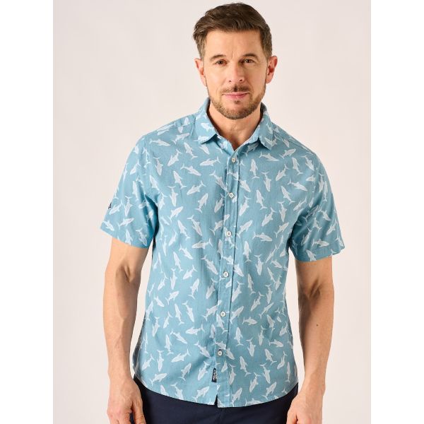 Teal Shark Print Shirt - Sheridon