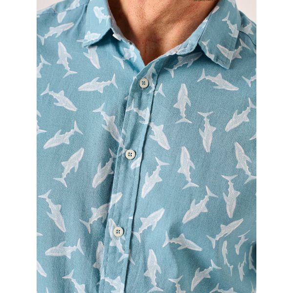 Teal Shark Print Shirt - Sheridon