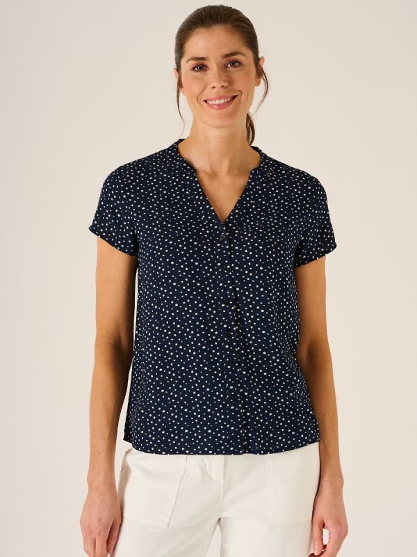 Adrianna Notch Neck Blouse In Navy And White 
