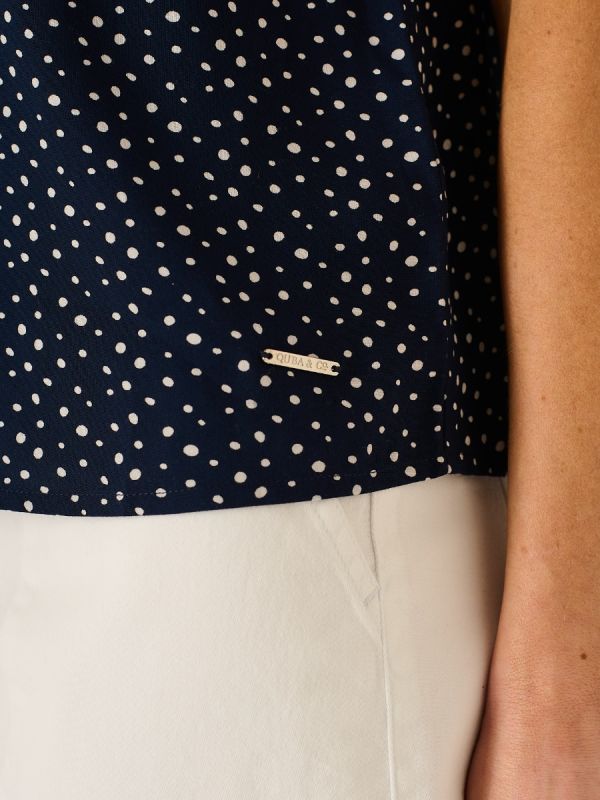Adrianna Notch Neck Blouse In Navy And White 
