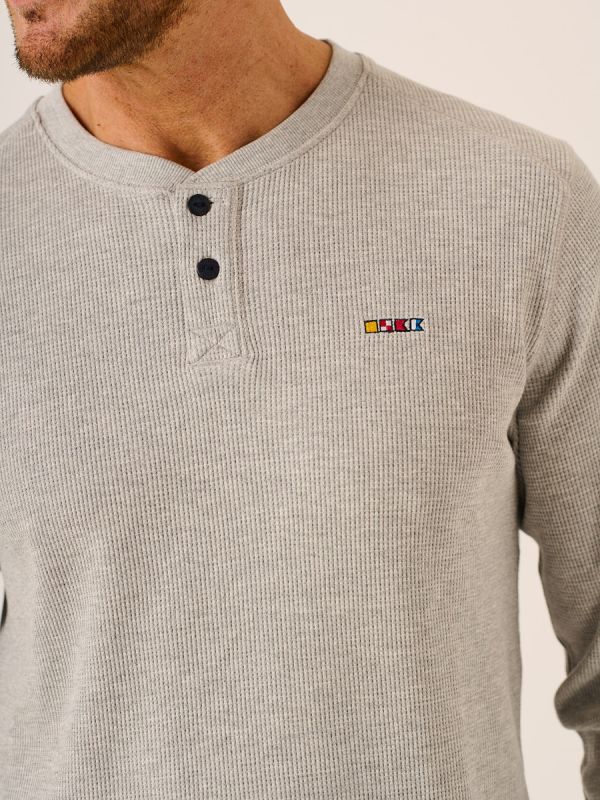 Grey Textured Henley Long Sleeved T-Shirt - Alban