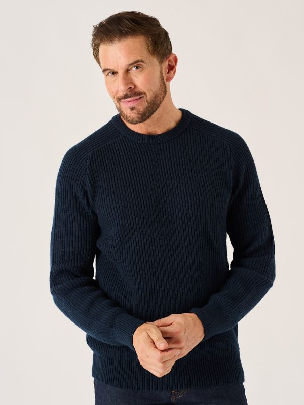 Navy Merino Rich Ribbed Lifestyle Jumper - Alderon
