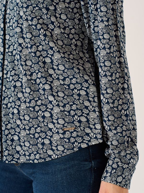 Navy And White Long Sleeve Nautical Print Shirt - Amina