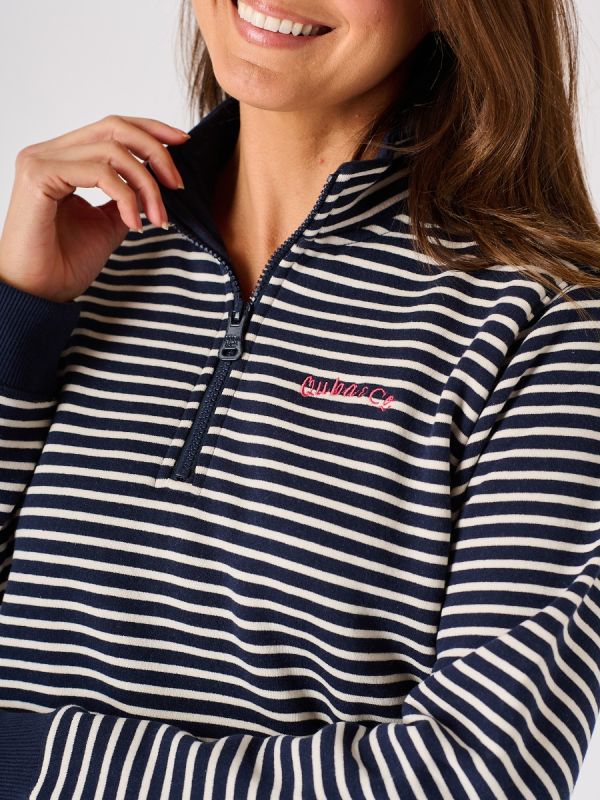 Navy and White Striped Quba and Co Zip Neck Sweatshirt - Andeen
