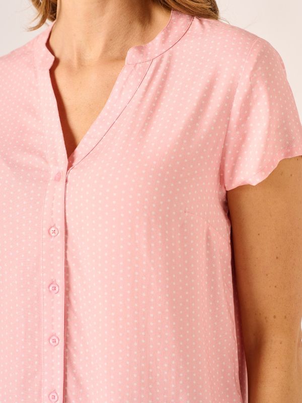 Pink and White Spot Notch Neck Blouse – Annelise