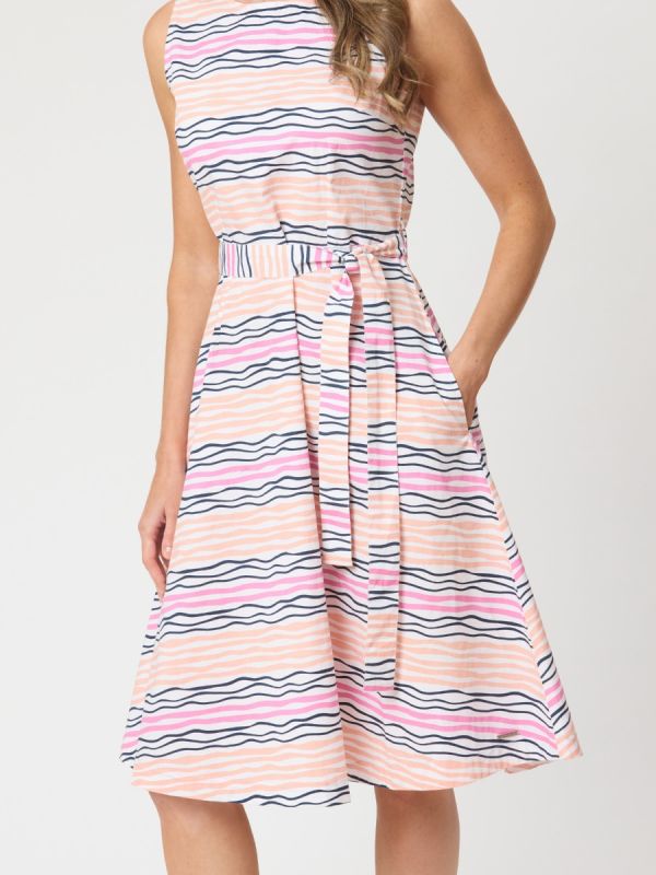 Anora Sleeveless Cotton Striped Dress In Pink 