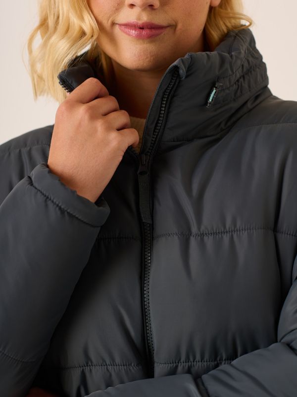 Slate Grey Longline Quilted Coat - Astley