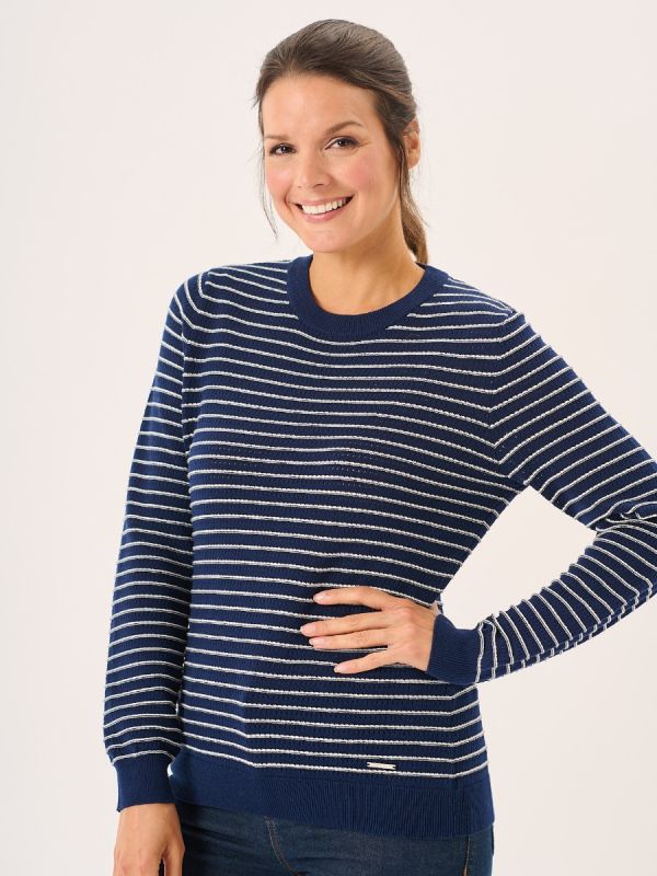 Navy And Foam White Striped Textured Knit Jumper - Augustar