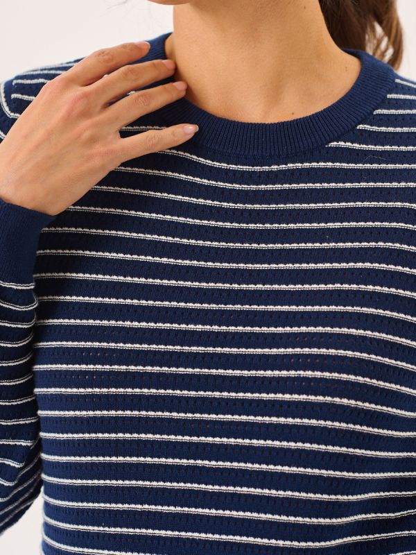 Navy And Foam White Striped Textured Knit Jumper - Augustar