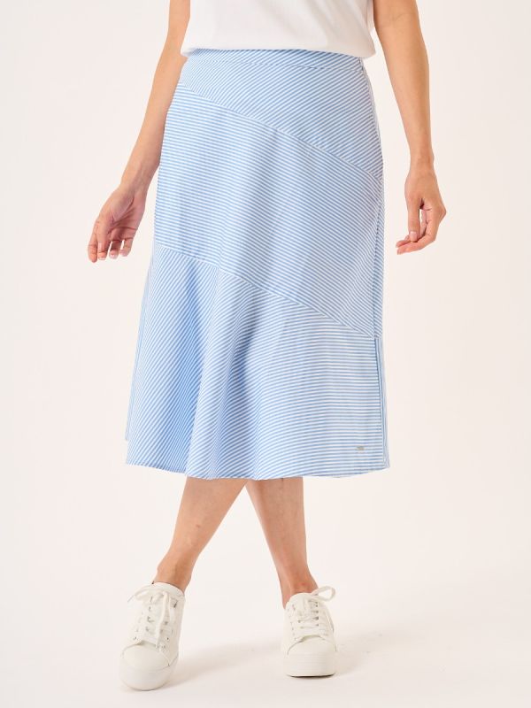 Blue & White Striped Panelled Midi Skirt - Avaline