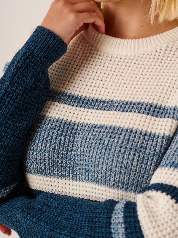 Baine Space Dye Waffle Knit Jumper In Blue And White 