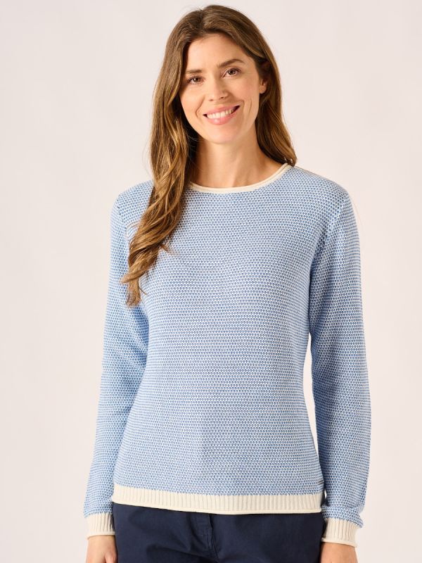 Royal Blue Crew Neck Textured Jumper - Bowie