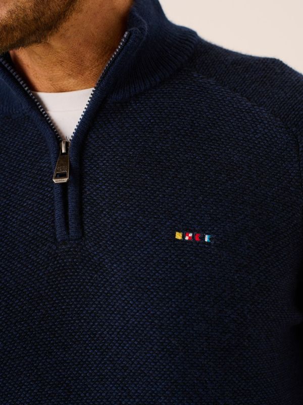 Dark Navy and Blue 1/4 Zip Merino Wool Rich Jumper -Bram