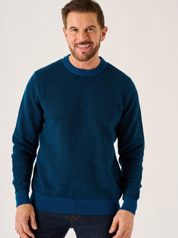 Navy And Teal Merino Rich Lifestyle Textured Jumper - Bramhill