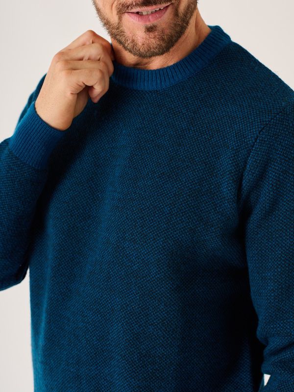 Navy And Teal Merino Rich Lifestyle Textured Jumper - Bramhill
