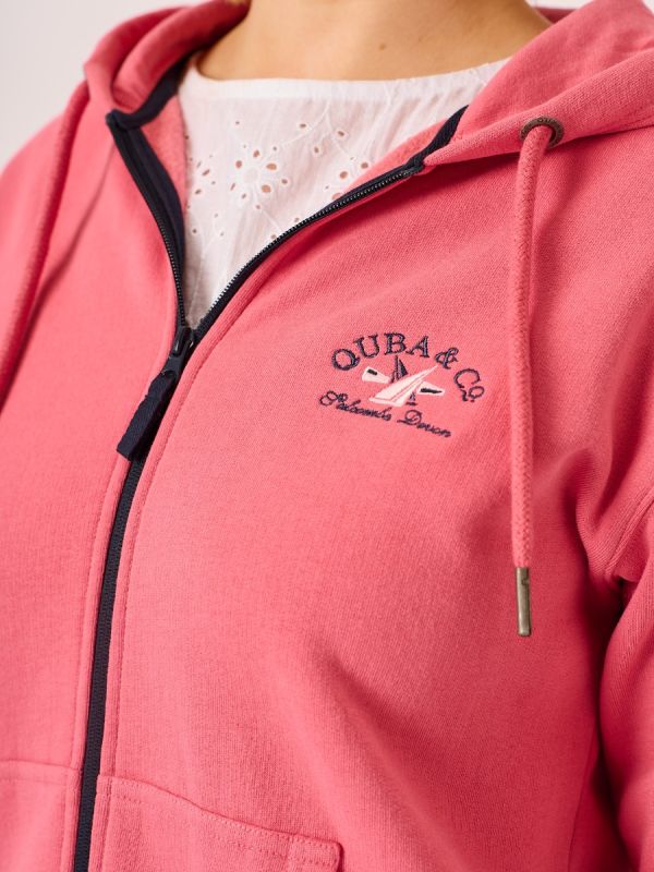Deep Rose Zip Through Hooded Sweatshirt - Carmen
