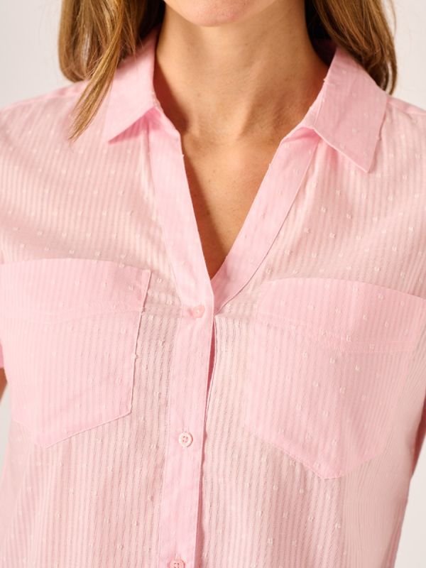 Pink Short Sleeve Dobby Shirt - Cassie 