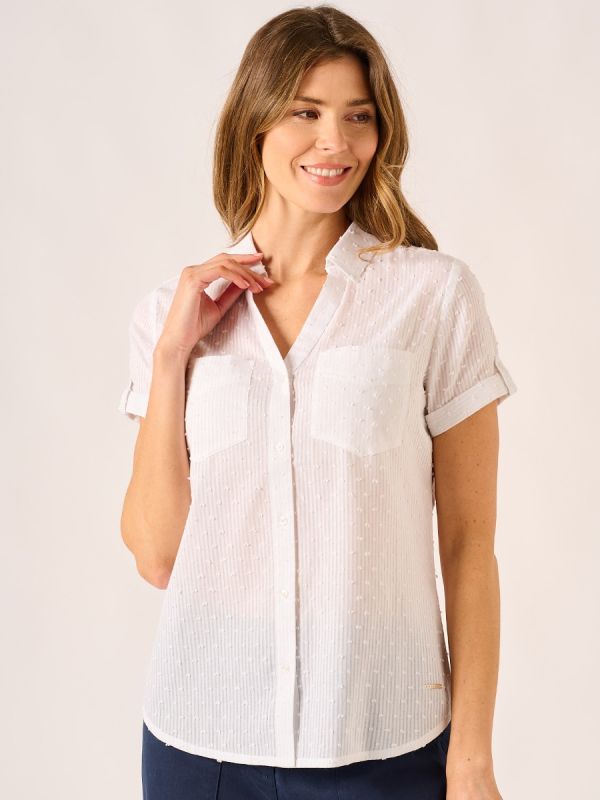 White Short Sleeve Dobby Shirt - Cassie 