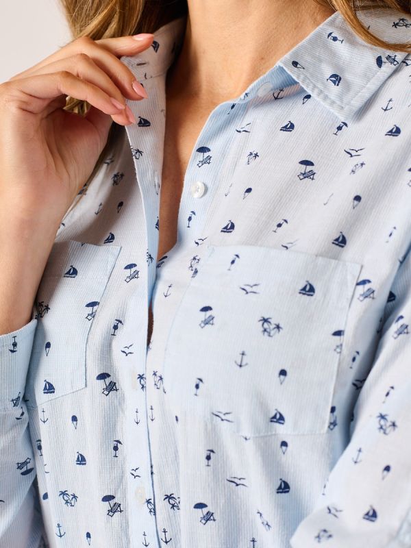 Blue Seaside Print Ladies Shirt Cela