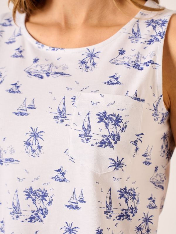 White and Navy Boat Print Vest - Cherrice