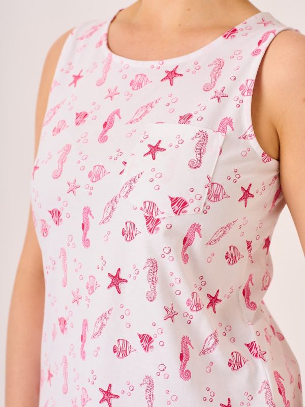 White and Pink Sea Print Vest - Cherrice
