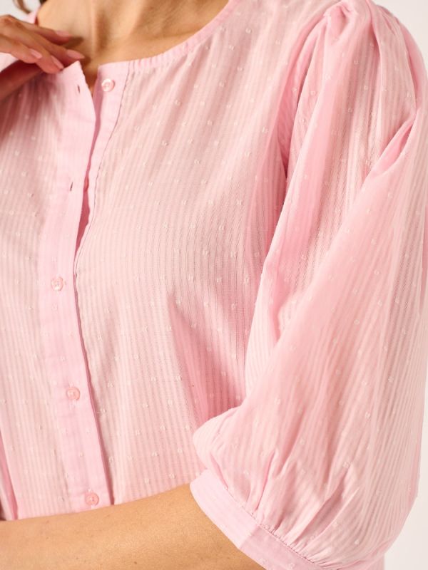 Chloe Puff Sleeve Dobby Blouse In Soft Pink