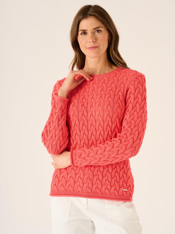 Clare Cable Knit Jumper In Coral