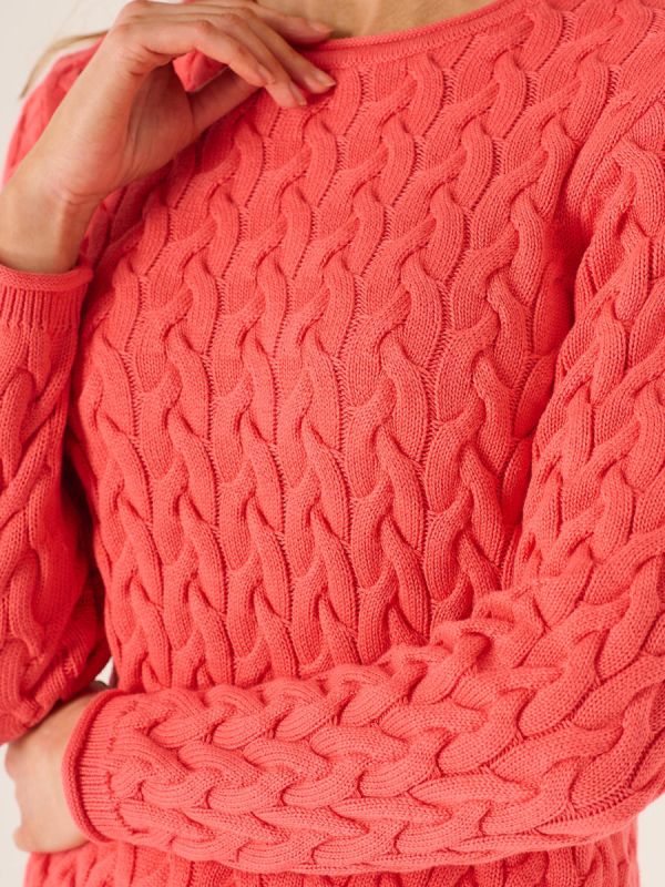 Clare Cable Knit Jumper In Coral