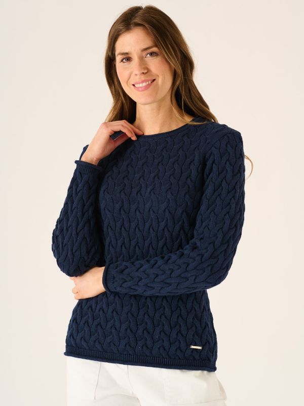 Clare Cotton Cable Knitted Jumper in Navy