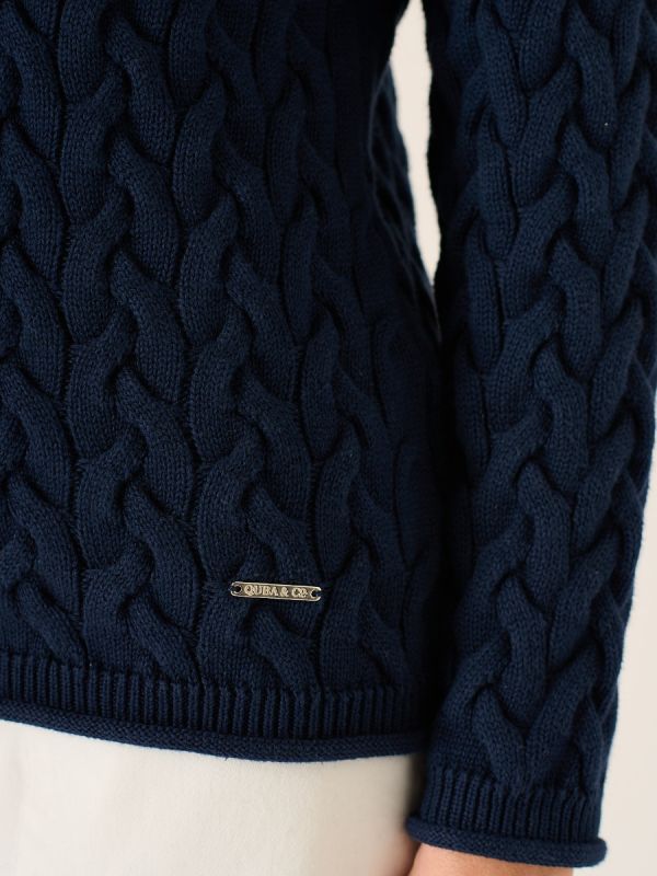 Clare Cotton Cable Knitted Jumper in Navy