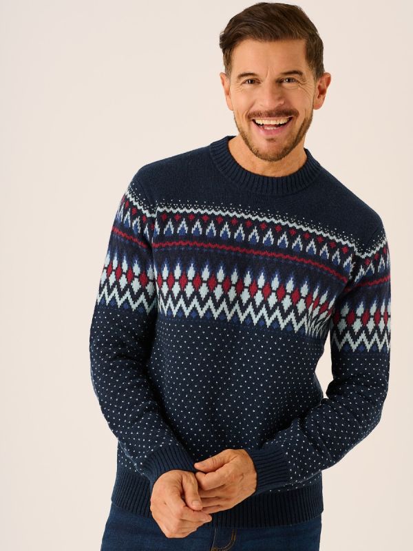 Dark Navy Patterned Merino Wool Rich Jumper - Condor