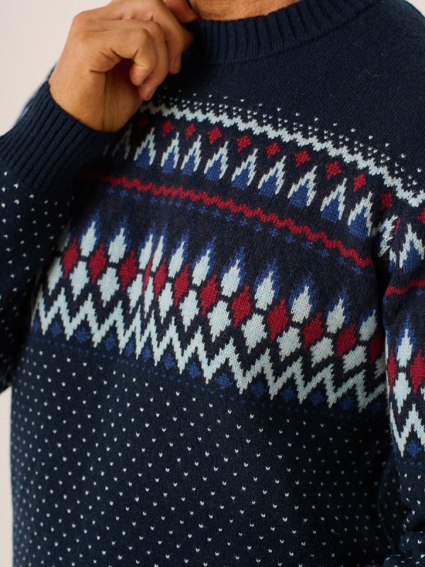 Dark Navy Patterned Merino Wool Rich Jumper - Condor