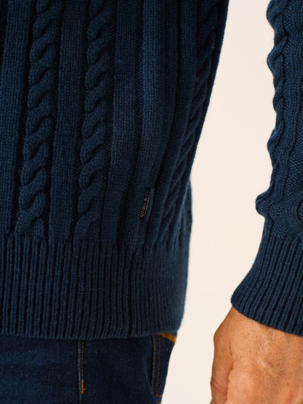 Navy Merino Rich Cable Knit Jumper - Conradus