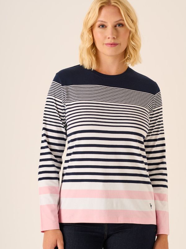 Corrine Long Sleeve Striped T-Shirt In Navy White And Pink