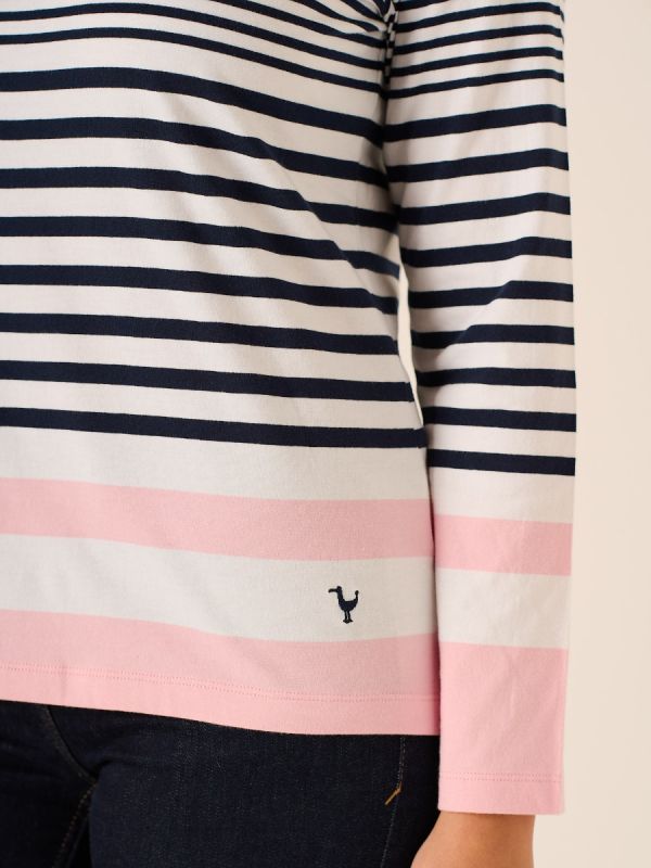 Corrine Long Sleeve Striped T-Shirt In Navy White And Pink