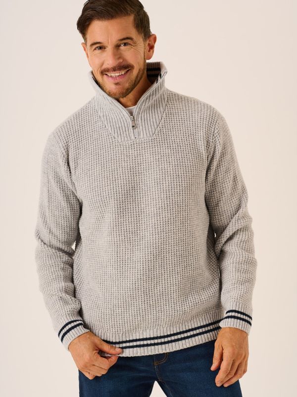Grey Marl Merino Rich 1/4 Zip Neck Jumper - Culpeo