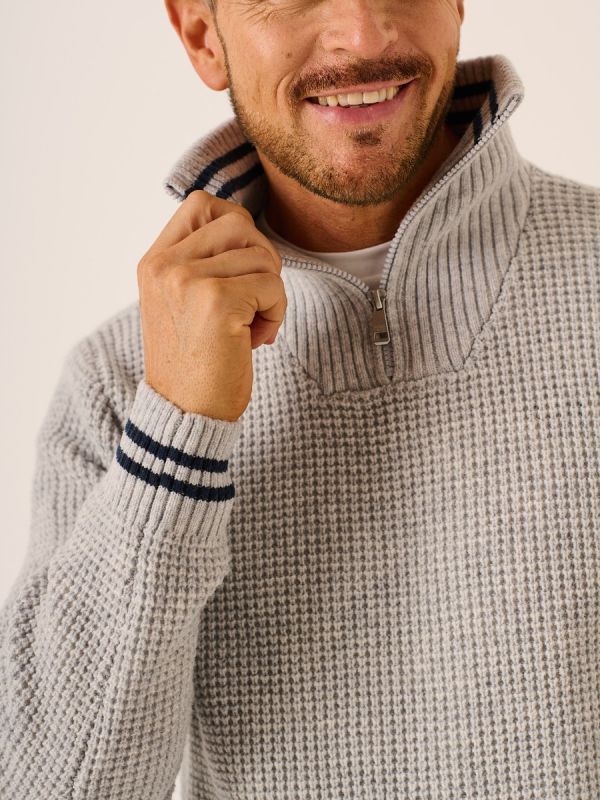 Grey Marl Merino Rich 1/4 Zip Neck Jumper - Culpeo