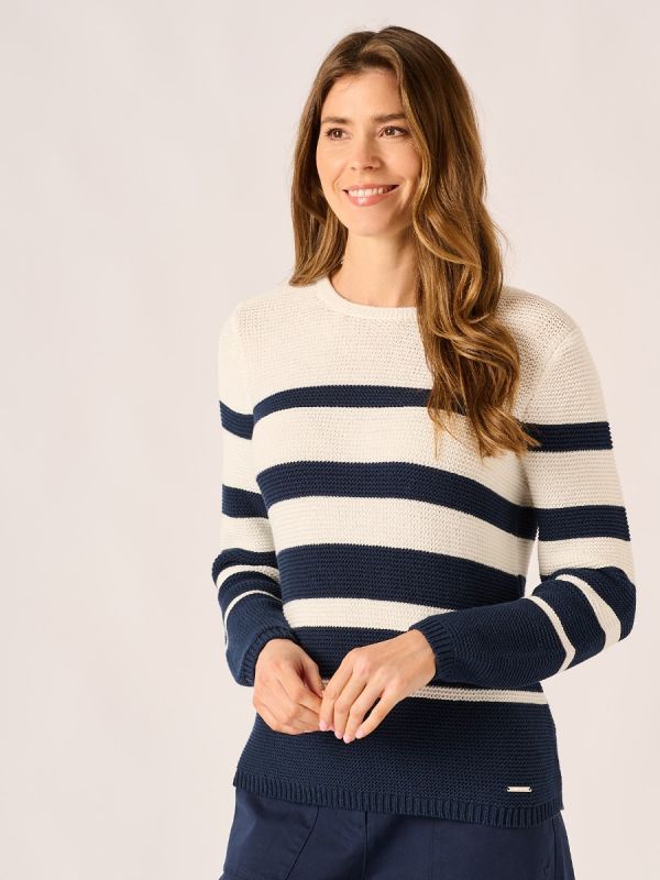 Navy and Foam White Stripe Tape Yarn Knit Jumper – Della