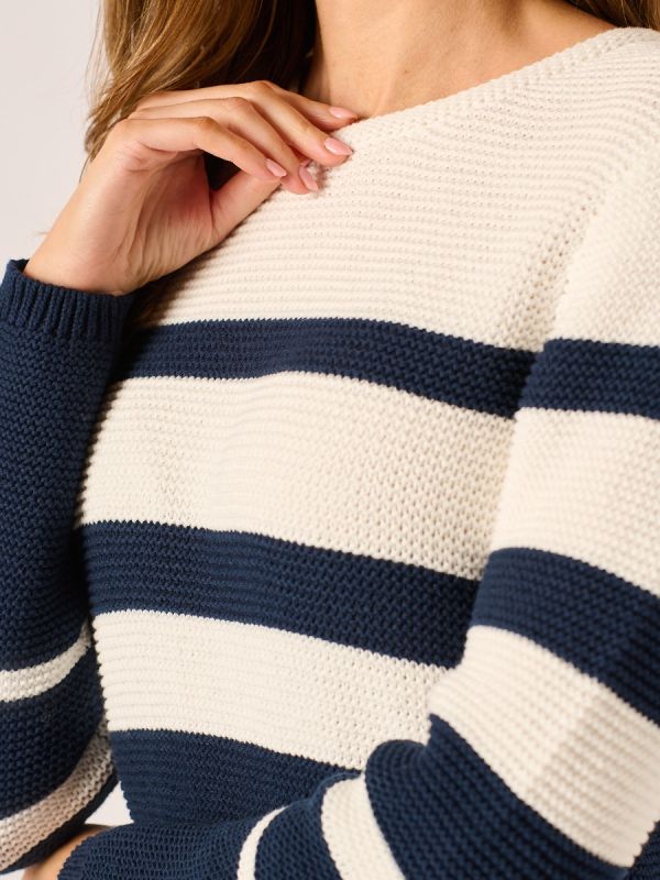 Navy and Foam White Stripe Tape Yarn Knit Jumper – Della