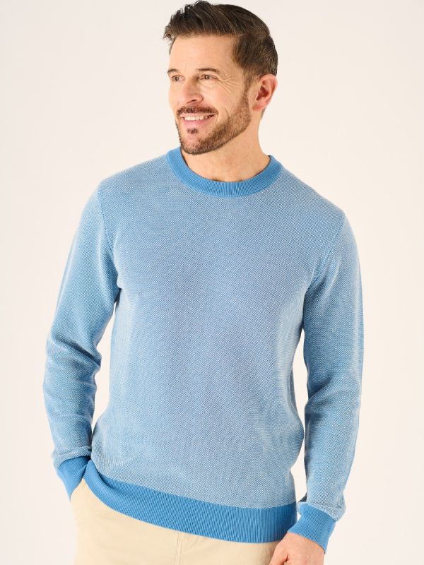 Dunning Textured Knit Jumper In Blue And Ecru