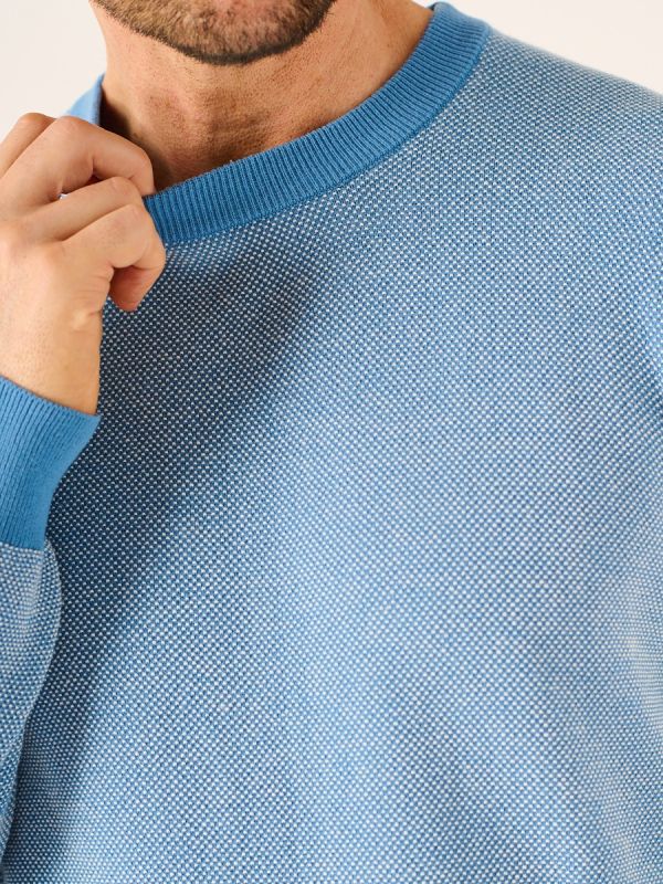 Dunning Textured Knit Jumper In Blue And Ecru